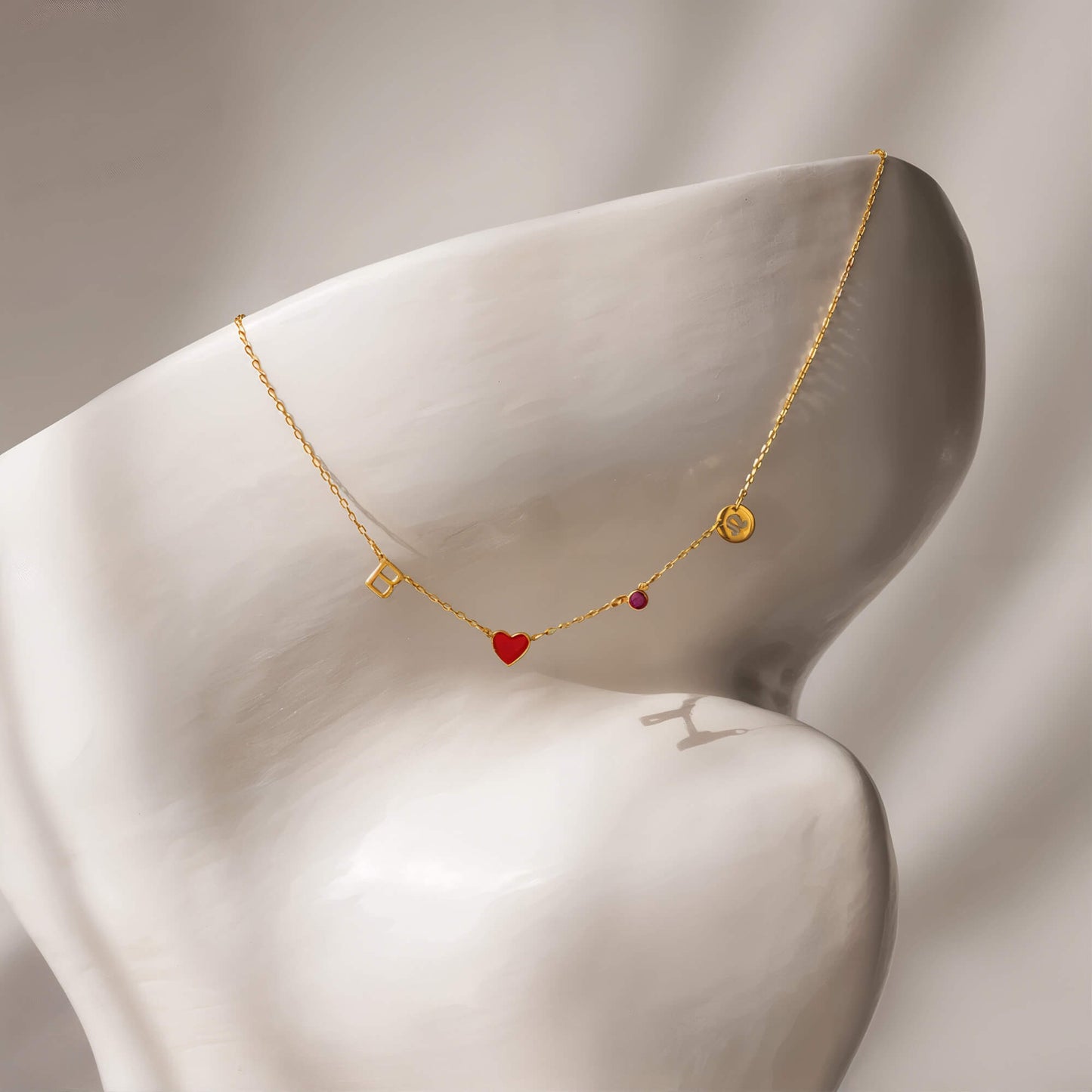 Custom Initial Heart Necklace with Birthstone and Zodiac Sign - Silver / 4