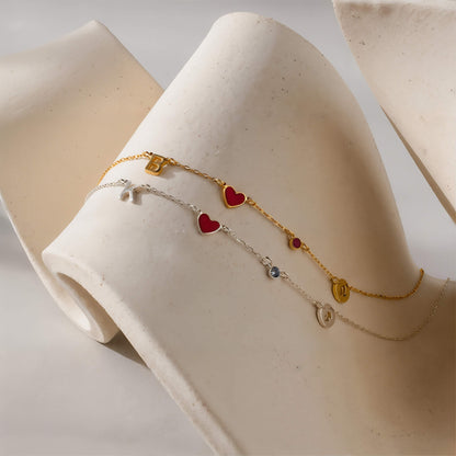 Custom Initial Heart Necklace with Birthstone and Zodiac Sign - Silver / 1