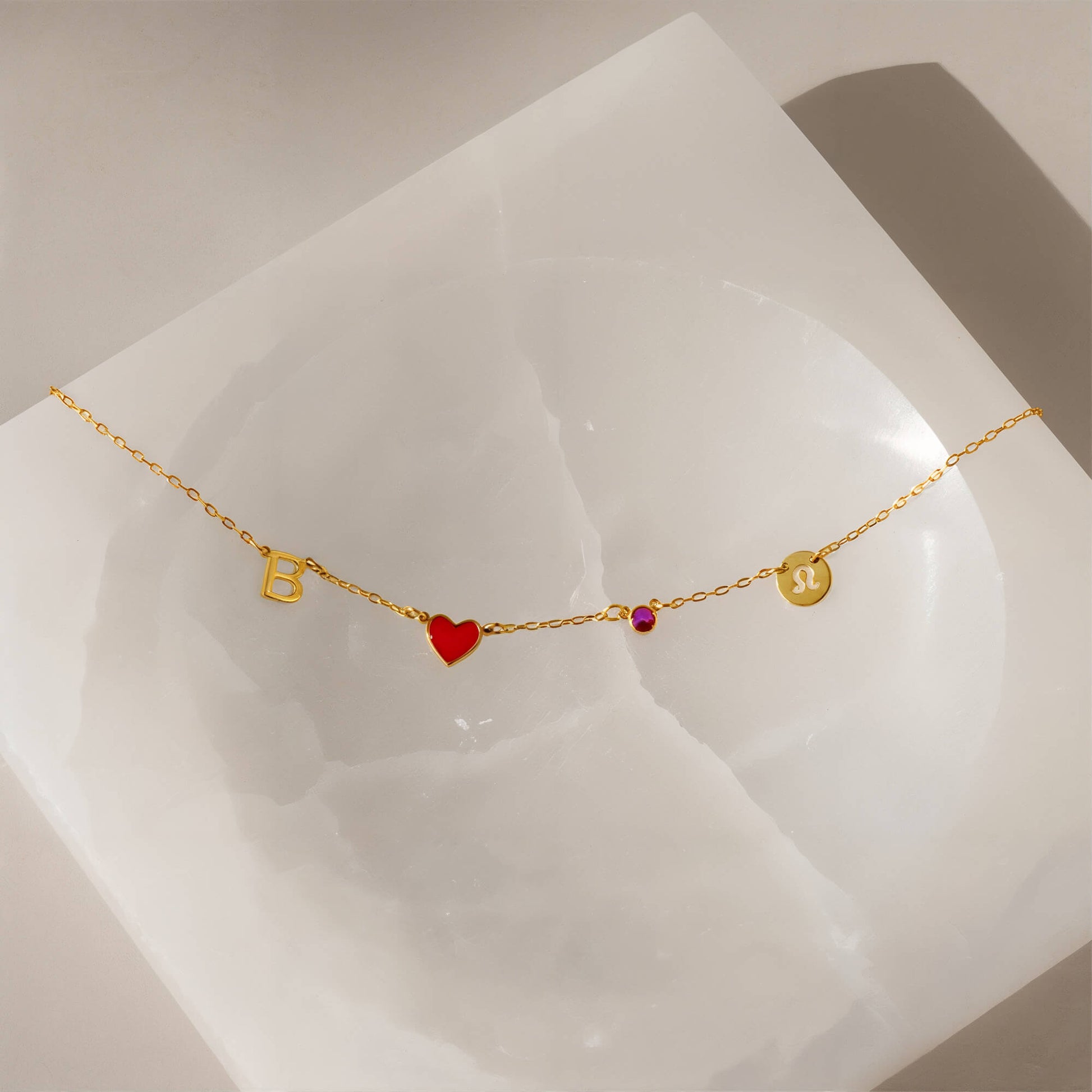 Custom Initial Heart Necklace with Birthstone and Zodiac Sign - Image 9