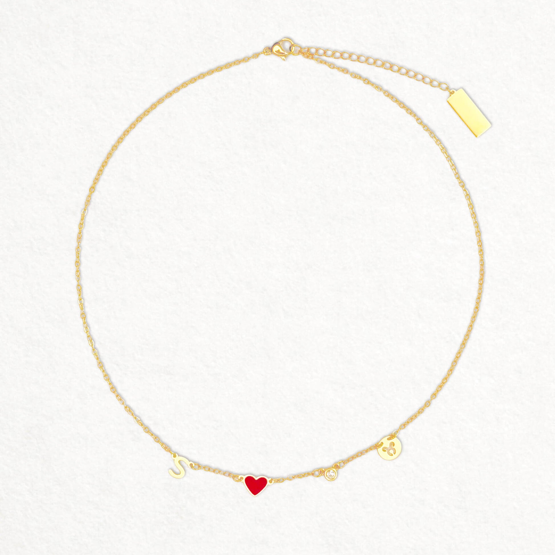 Custom Initial Heart Necklace with Birthstone and Zodiac Sign - 14K Gold / 2
